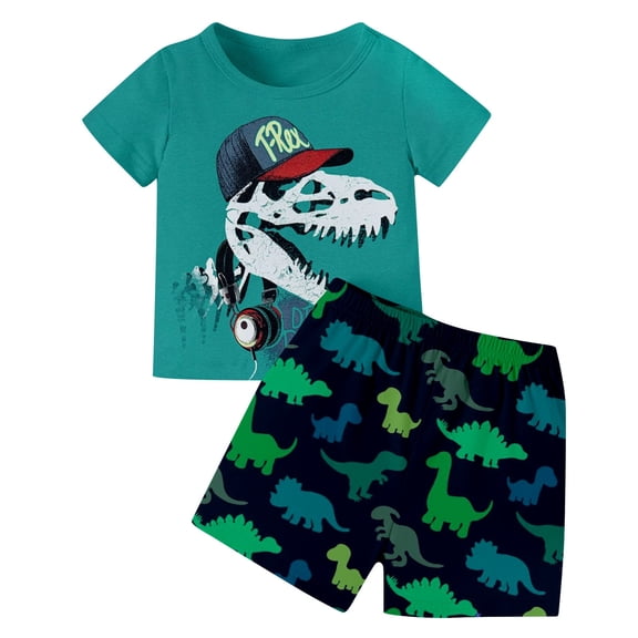 Hienoo Toddler Boys Outfits Dinosaur Print Short Sleeve Tshirt Shorts 2Pcs Set, Sizes 3-4T