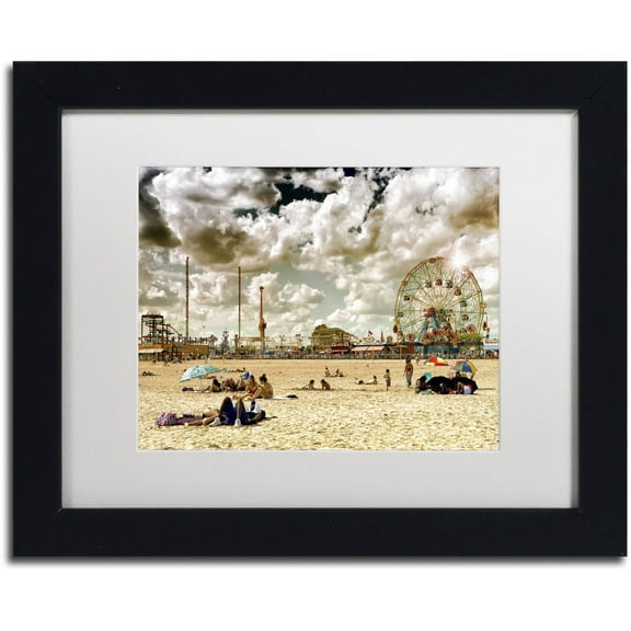 Trademark Fine Art "Coney Island Beach" Canvas Art by Philippe Hugonnard, White Matte, Black Frame