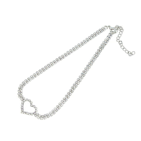 SIfdSeng Rhinestone Choker Necklace Silver Diamond Heart Necklaces 2 Rows Chain Jewelry for Women Girls