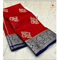 thumbnail image 3 of Carmine red Khaddi Georette Handloom Banarasi Saree, 3 of 3