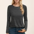 thumbnail image 2 of Telankuip Basic Long Sleeve Striped T Shirts for Women Casual Crewneck Slim Fit Pullover Tops Simple and Stylish Color Block Thin Fall Winter Soft Comfy Base Layer Tee Shirts Black L, 2 of 4