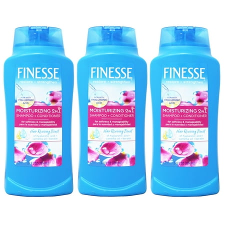 FINESSE Moisturizing 2 in 1 Shampoo + Conditioner Hair Reviving Boost of hyaluronic acid + camellia oil + keratin 24 fl oz - 3 Pack