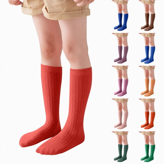 Toddler Kids Knee High Socks Non Slip Boy Girls Seamless Long Stockings for Toddler to Teen 1-15 Years Kids