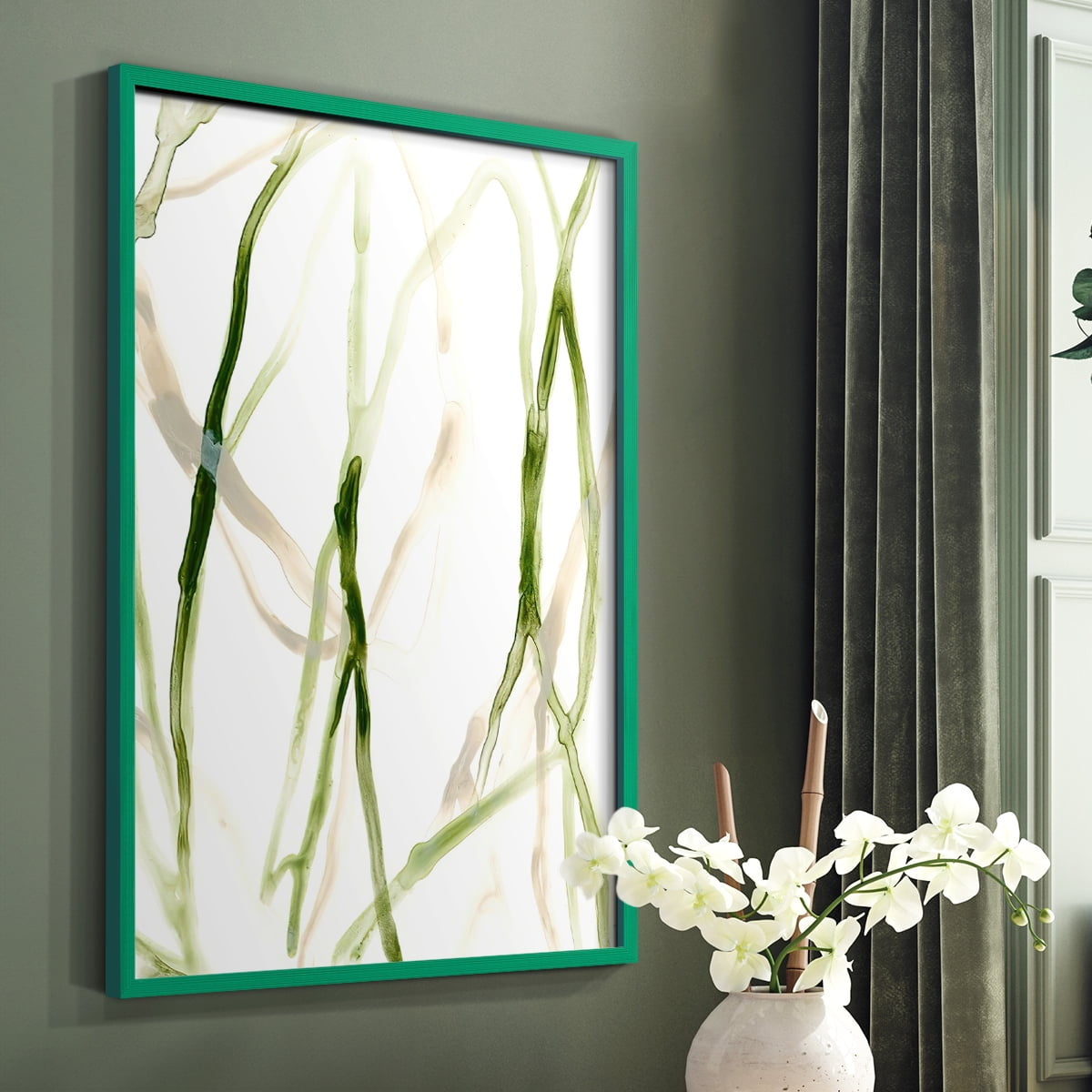 Runnel VIII Framed Print in Green Solid Wood Framed Print No Nail Hanging