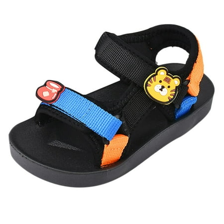 

kpoplk Toddler Girls Shoes Children Sandals Fashion Cartoon Children Korean Version Ribbon Beach Toddler Slippers Girl(Black)