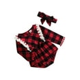 thumbnail image 2 of Qiylii Baby Girls Christmas Bodysuit Plaid Print Ruffle Long Sleeve Romper+Headdress, 2 of 6