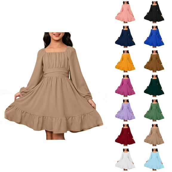 Dresses for Girls Girls Formal Dresses Girls Dresses Casual Long Sleeve Backless Dress With Waist Tie For Outdoor Summer Spring Fall