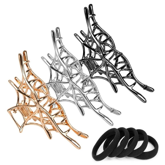 DODAMOUR Metal Hair Claw Clips with 5 Hair Ties, Spider Web Large Hair Claws for Thin and Thick Hair, Non-Slip 4 Inches Wide Jaw Grip Clamps for Women