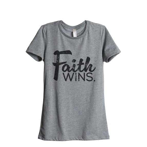 Faith Wins Women's Fashion Relaxed T-Shirt Tee Heather Grey X-Large