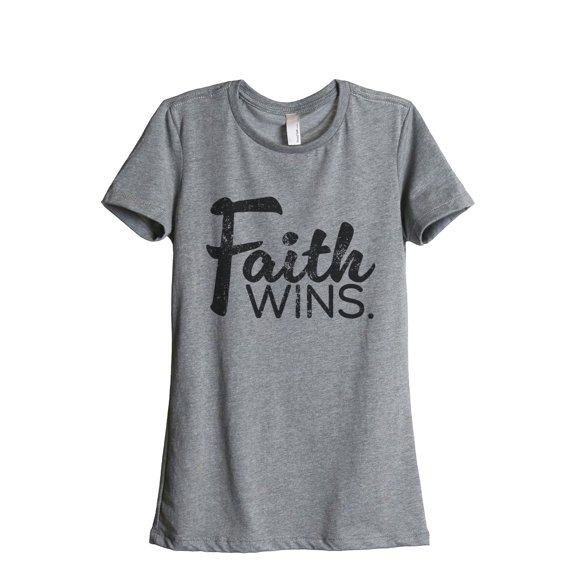 Faith Wins Women's Fashion Relaxed T-Shirt Tee Heather Grey X-Large