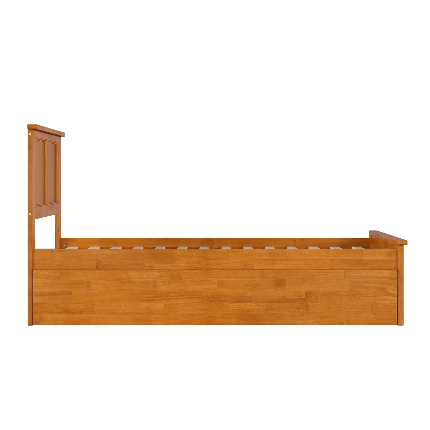 Solid Wood Platform Bed with Trundle - Twin Size Bed Frame, Modern Style, Light Toffee Finish