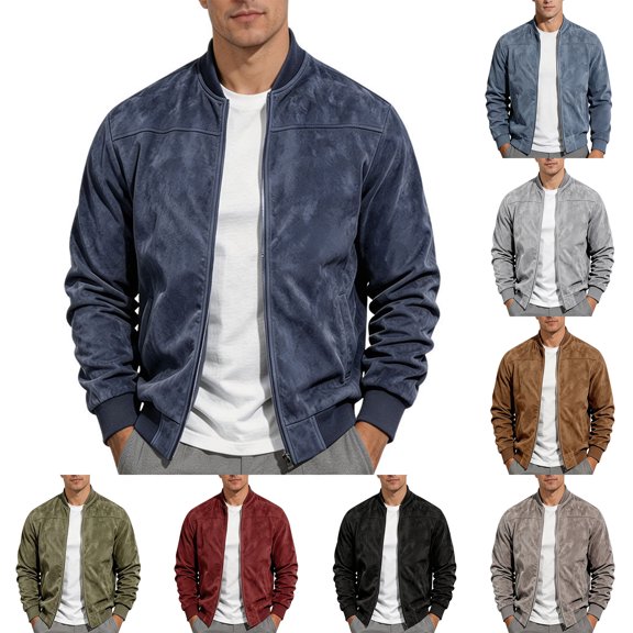 Sorvello Men's Faux Suede Zip Up Jacket Stand Collar Long Sleeve Pockets Casual Fall Winter Work Office Daily Outerwear for Men Army Green L