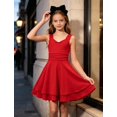 thumbnail image 2 of Aideaone Girls Sleeveless Square Neck Dress Ruched Waist A Line Church Party Style for Tweens Teens 7-16, 2 of 7