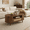 Walnut, variant on Spruce & Spring 47.2" Mid-Century Modern Rattan Coffee Table with Sliding Doors and Open Storage, Oval Center Table with Rattan Drawer, Solid Wood Legs for Living Room, Oak