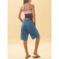 thumbnail image 2 of Women High Waist Denim Bermuda Shorts Loose Wide Leg Knee‑Length Jean Shorts, 2 of 5