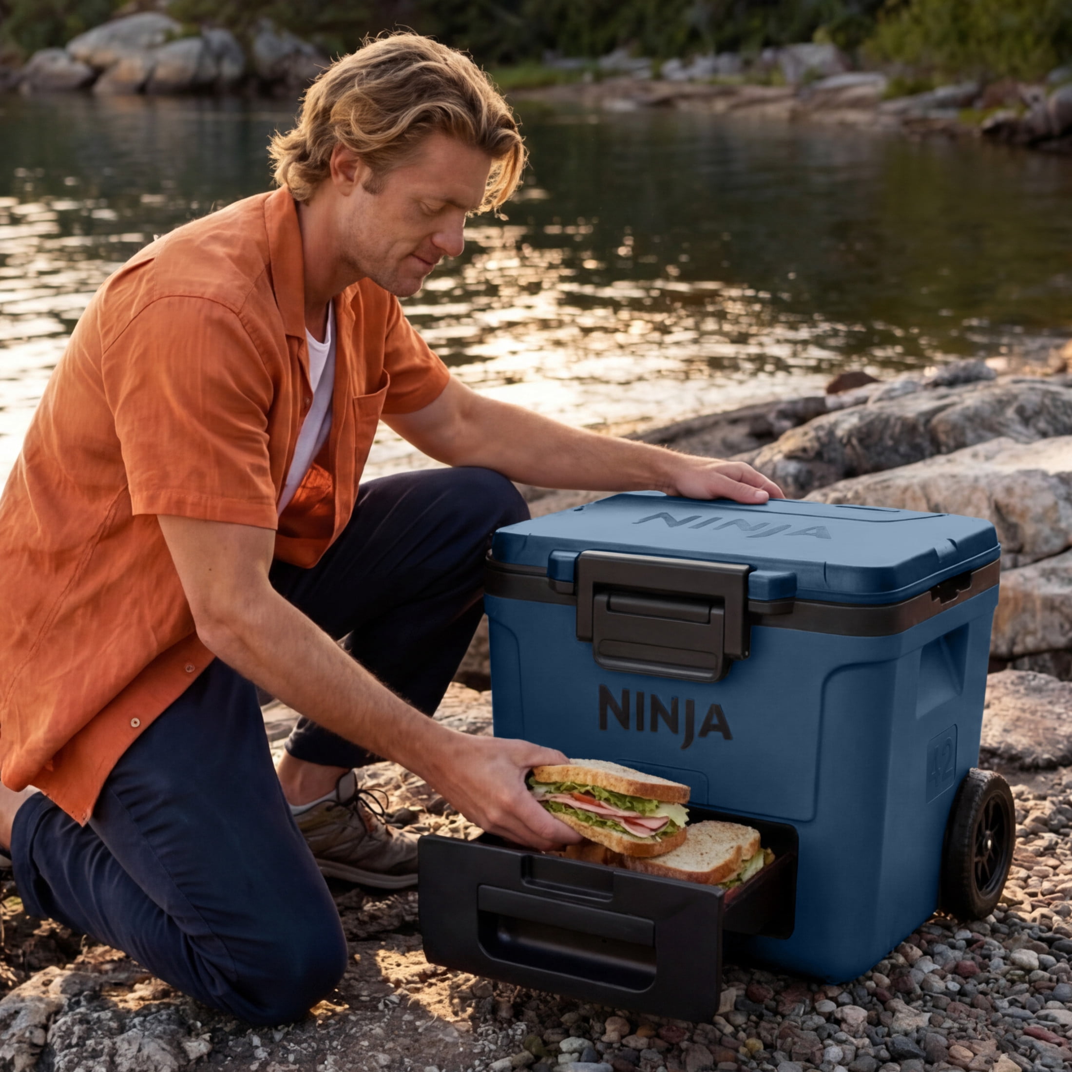 Ninja FrostVault 42-Qt Wheeled Cooler with Cold Dry Zone, Integrated Fridge-Temp Dry Storage Drawer, Premium Heavy-Duty Insulated Cooler, Keeps Ice for Days, FB242WH Cloud White