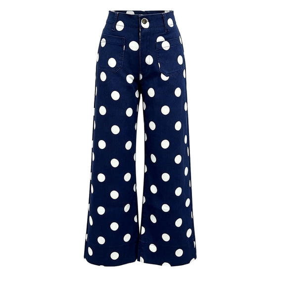 SJLDQY Wide Leg Jeans for Women High Waisted Trendy Denim Pants Polka Dot Stretchy Casual Denim Jeans with Pockets