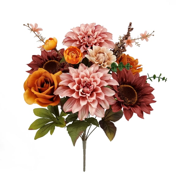 Mainstays Indoor 19in Artificial Flower Bouquet, Dahlia and Rose Flower, Pink Color