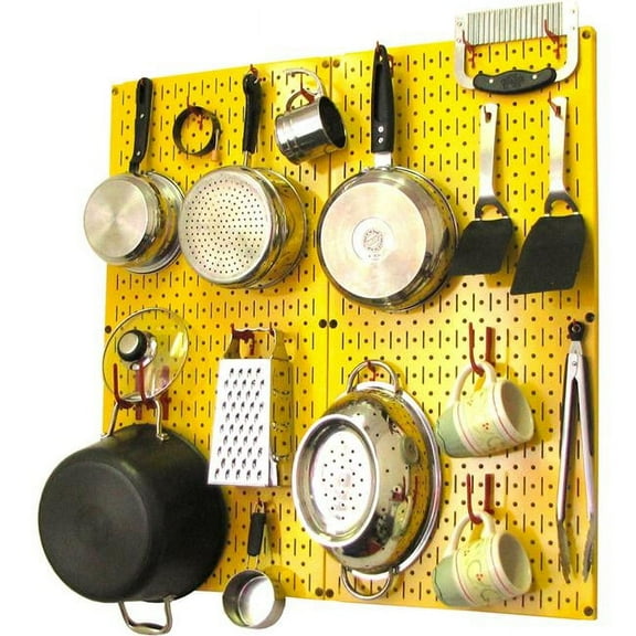 Kitchen Pegboard Pack Storage & Organization Kit, Yellow & Red - 32 x 32 x 6 in.