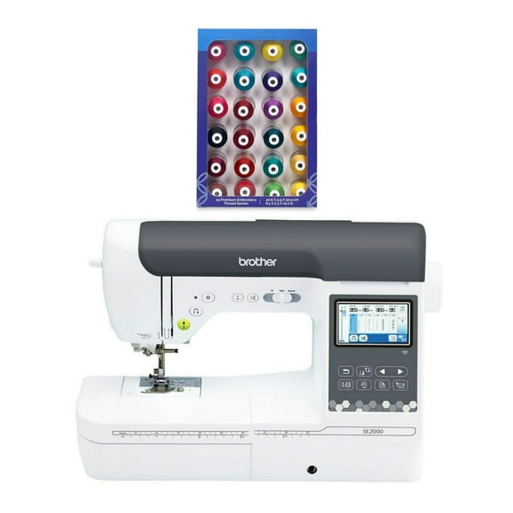 Brother SE2000 Computerized Sewing and Embroidery Machine with Built-In Designs LCD Display and 24-Piece Thread Set Bundle (2 Items)