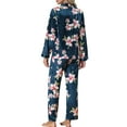 thumbnail image 3 of Unique Bargains Women's Pajama Satin Silky Floral Shirt and Pants 2pcs Sleepwear Sets, 3 of 5