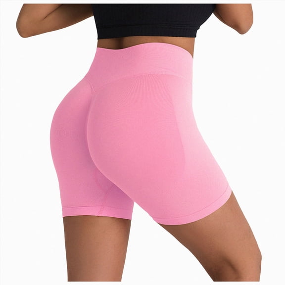 KPOPLK Women's Biker Shorts 2.5" No Front Seam High Waist Hidden Scrunch Workout Gym Yoga Running Shorts,Pink,Size L