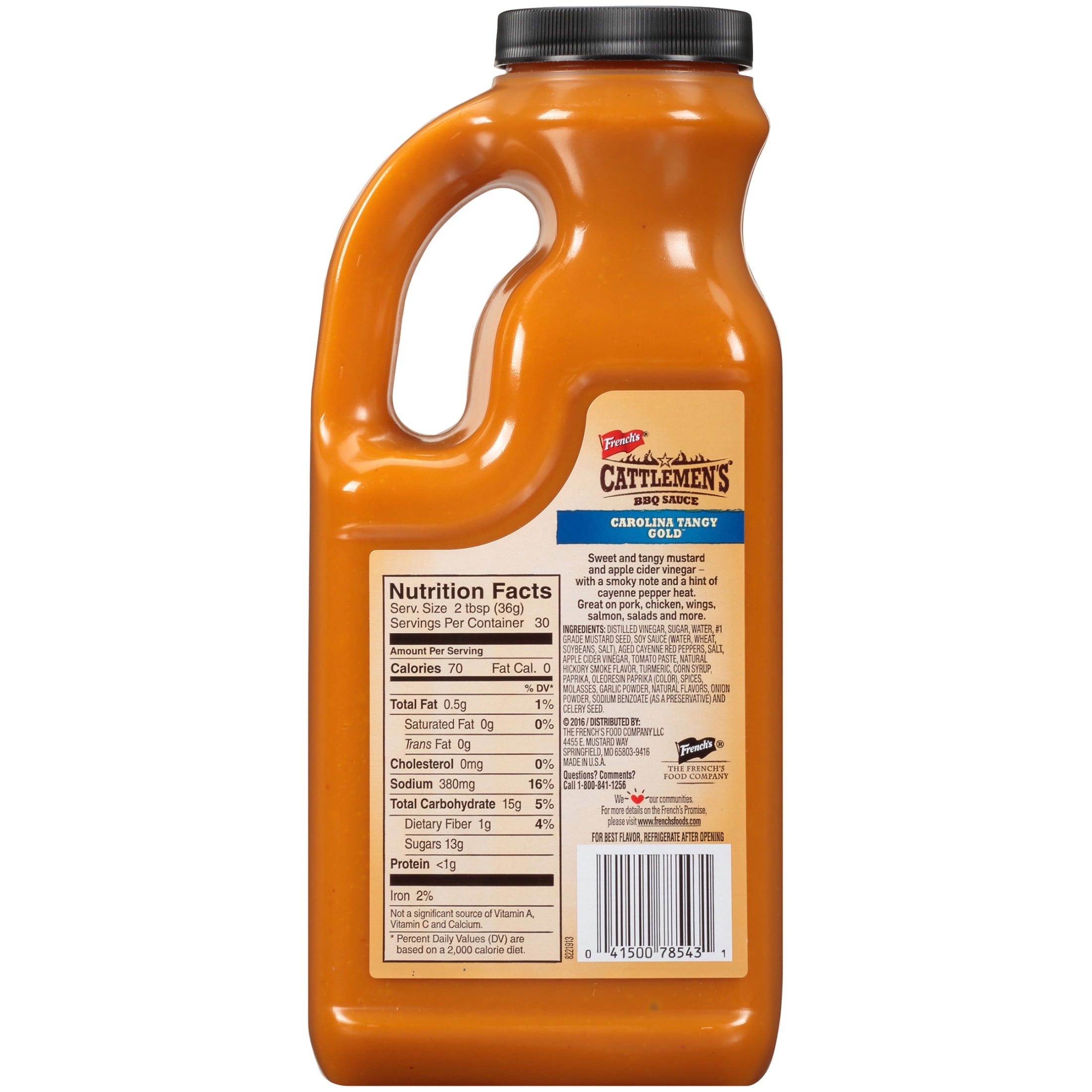 (3 pack) Cattlemen's Kosher Carolina Tangy Gold BBQ Sauce, 38.0 oz Jug