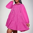 thumbnail image 2 of SMihono Women's 2025 Spring Cute Babydoll Ruffle Hem Puff Sleeve Dress Loose Plus Size Shirt Dresses Buttons Lapel Pleated Dress Hot Pink 4, 2 of 6