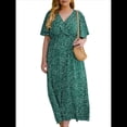 thumbnail image 2 of Vestido Corto de Corte A con Escote en V, Corta, Volantes y Dobladillo para Mujer, Talla Grande Azul y Verde 4XL, 2 of 10