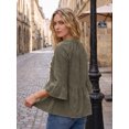 thumbnail image 3 of INSPIRE CHIC Women's V Neck Front Tassel Ornaments Fringe 3/4 Sleeve Top L Olive Green, 3 of 6