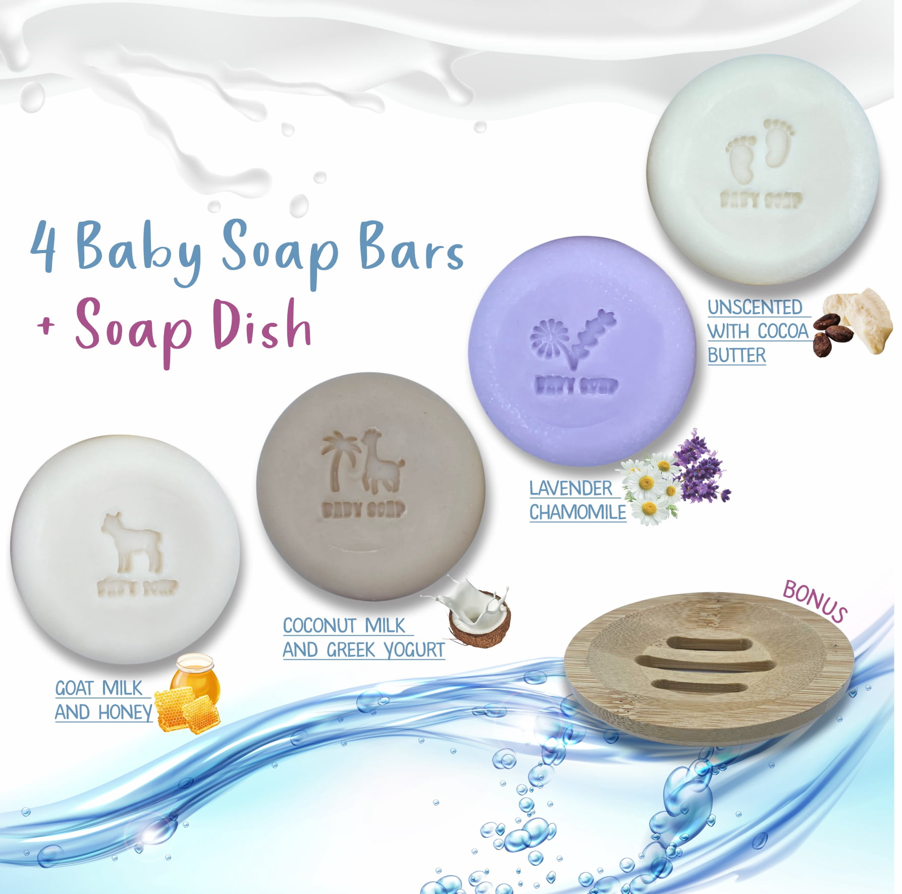 Organic Baby Soap Bars for Kids Baby Toddler Natural Safe for Sensitive Skin Lavender, Goat Milk, Unscented and Greek Yogurt Handmade in USA by Relaxcation 4 Set