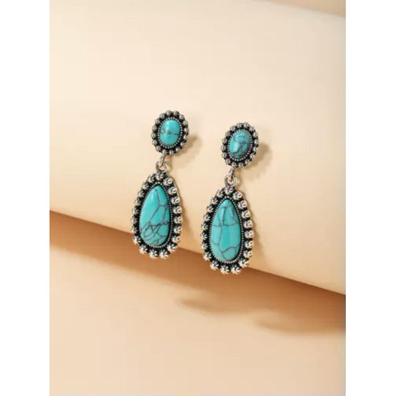 QQTDFG Fashion Turquoise Jewelry 925 Silver Hoop Earrings for Women Party Gifts A Pair-Style_6