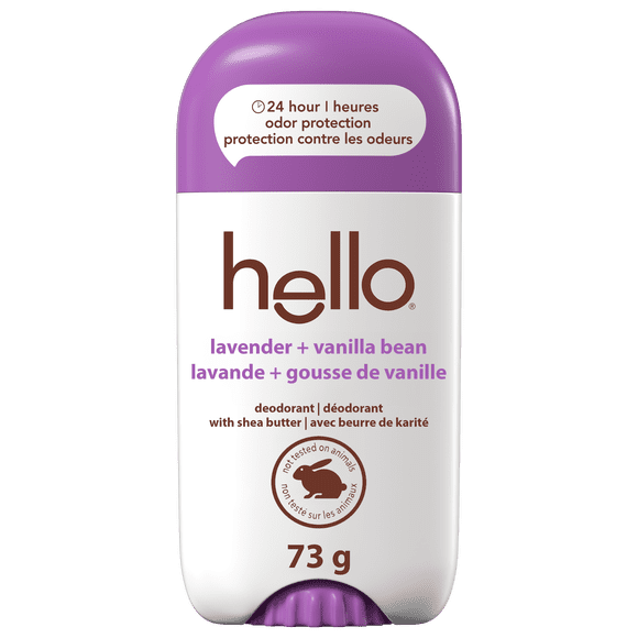 Déodorant Hello sans aluminium homme/femme, lavande et vanille, stick 73 g