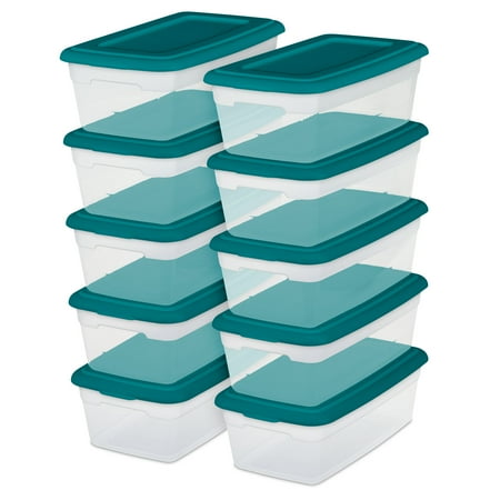 Sterilite 6 Qt./5.7 L Storage Boxes, Teal Sachet (Set of 10)