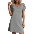 thumbnail image 3 of Sentmoon Robe à Manches Courtes pour Femmes, Robes de Vacances à la Plage 2026 Été, Couleur Unie, Col Rond, Plissée, Respirante, Coupe Ample, Robe Midi Hawaïenne, Basique pour Sorties et Fêtes, P-2TG, 3 of 7