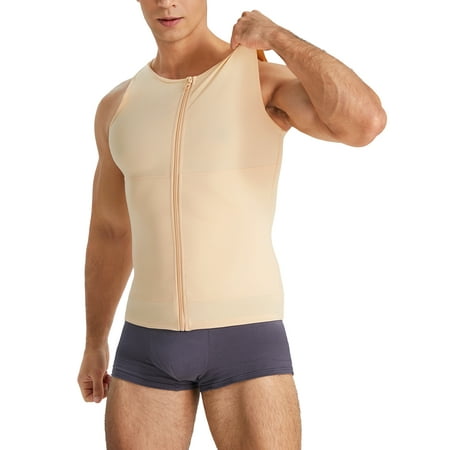 

CtriLady Men s Compression Shirt Slimming Body Shaper Sport Vest Undershirt Athletic Workout Shirts Tank Top Sport Vest with Zipper(Beige 3X-Large)