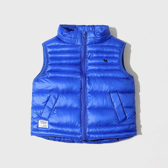 Kids Quilted Vest Boys Girls Lightweight Padded Cute Sleeveless Jacket Zip up Waistcoat Winter Clothes Blue 7Y
