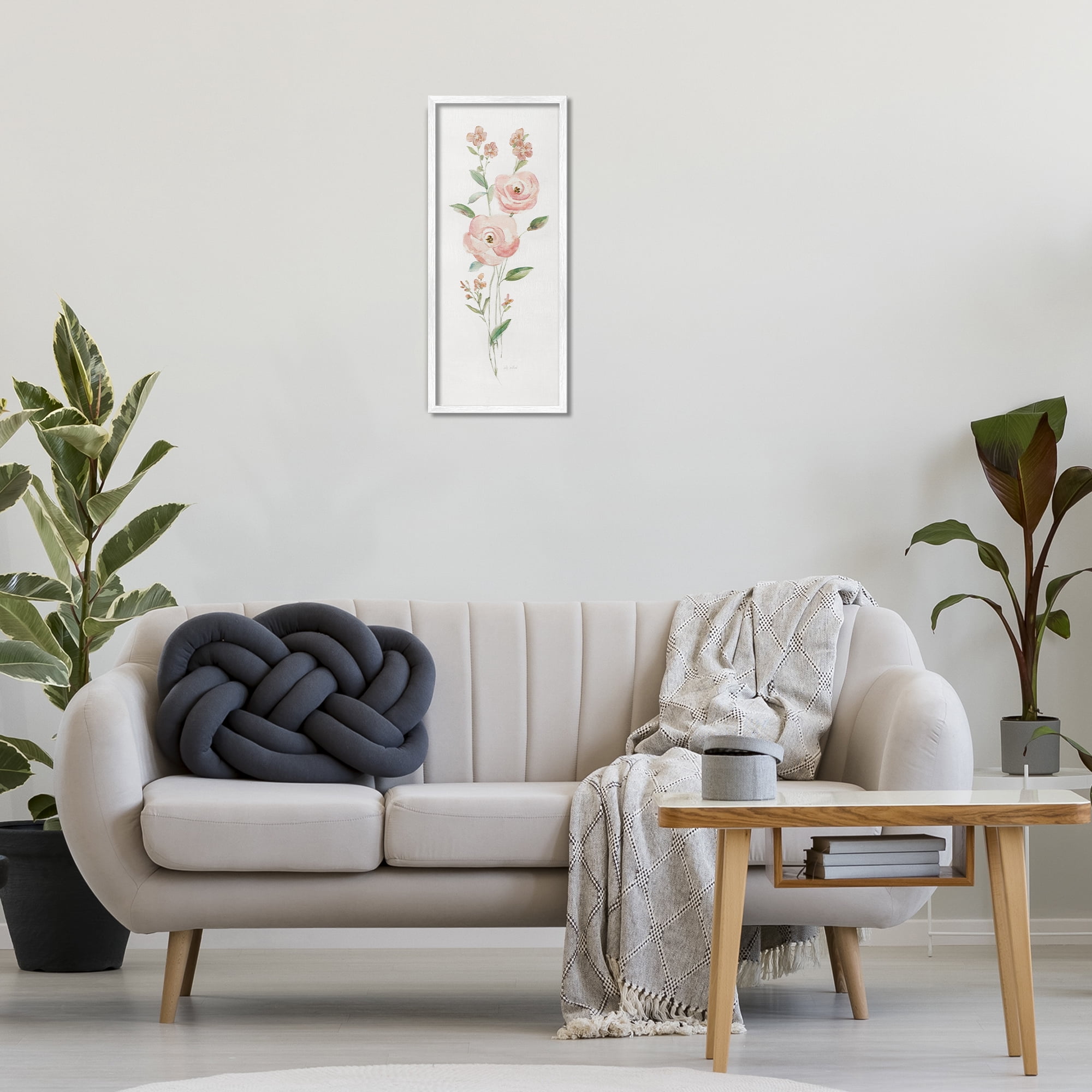 Stupell Industries Soft Rose Sprigs Botanical & Floral Painting White Framed Art Print Wall Art, 10 x 24
