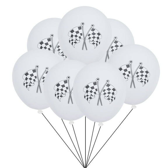 Masteelf 10pcs Checkered Racing Flags Printing Balloons Latex Balloons Birthday Party Supplies for Car Themed Party Celebration (White)