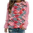 thumbnail image 1 of VALMASS Chandails en Molleton à Col Rond pour Femmes, Imprimé Floral, Manches Longues, Mode Décontractée, Blouses Sans Capuche (2TG, Rose-J), 1 of 3