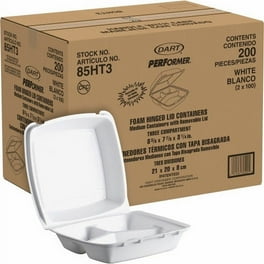 Insulated Foam Hinged Lid Containers, 3-Compartment. 7.9 x 8.4 x 3.3, White, 200/Carton Insulated Foam Hinged Lid Containers, 3-Compartment. 7.9 x 8.4 x 3.3, White, 200/Carton