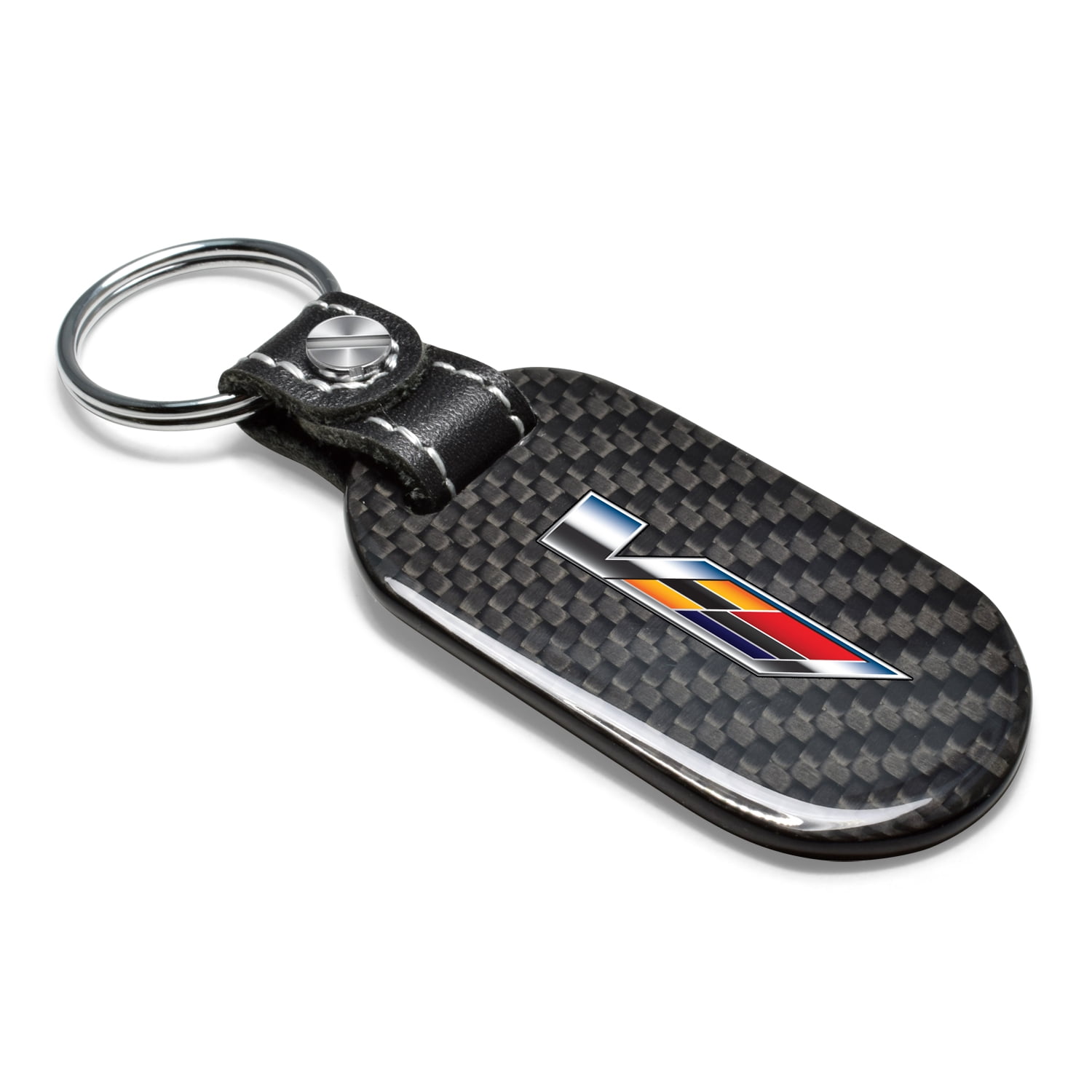 iPick Image for Cadillac V Logo Real Black Carbon Fiber Tag Style Key Chain, Official Licensed