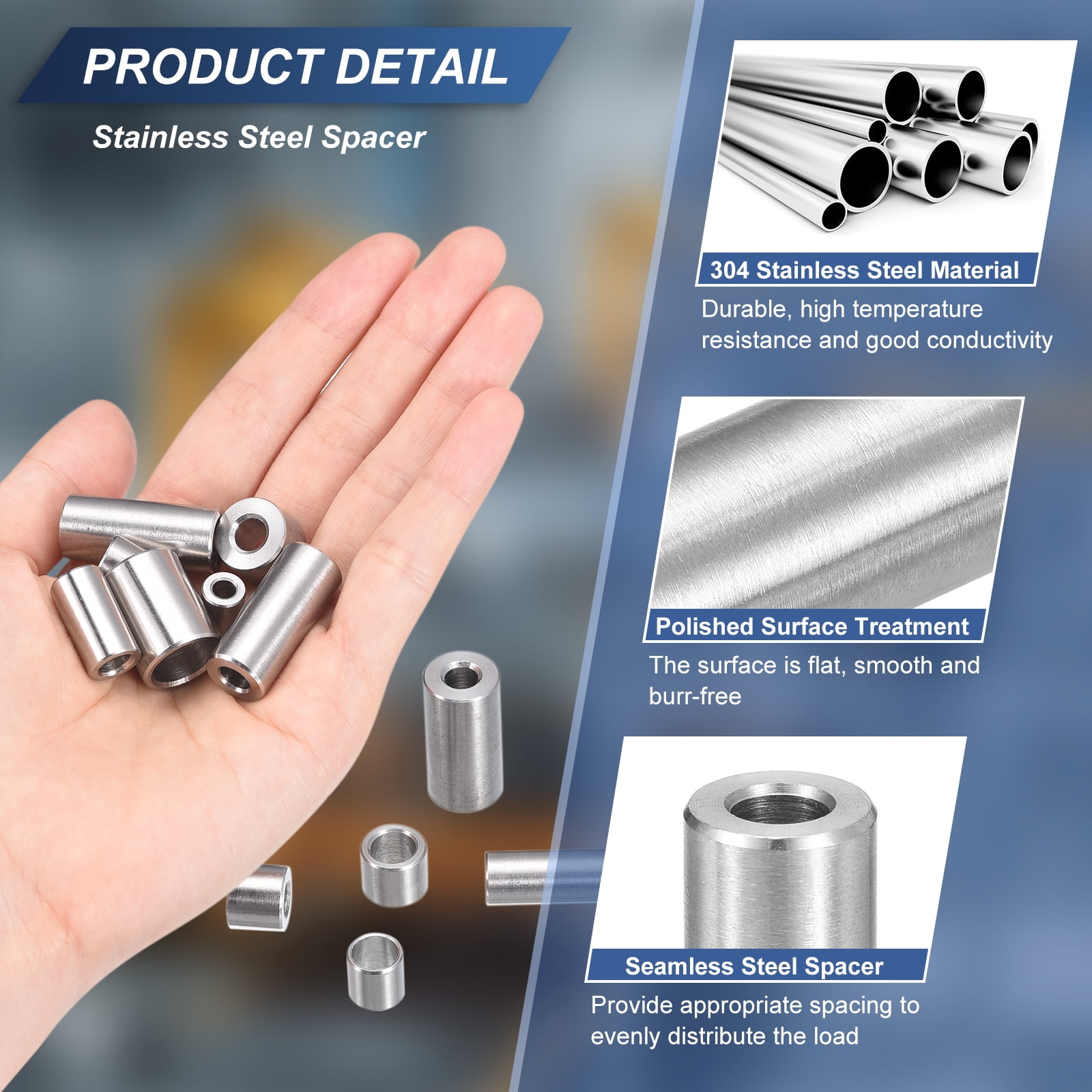 Uxcell Stainless Steel Spacers, Stainless Steel Bushing Screw Standoff Unthreaded Round Spacer 6mmx14mmx35mm