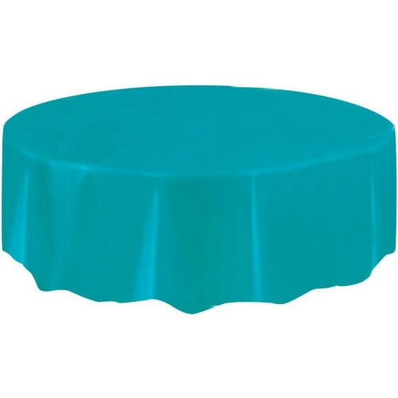 Teal Plastic Party Tablecloth, Round, 84in