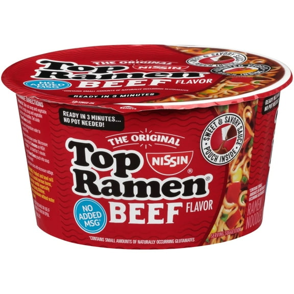 Pack of 2 Nissin Top Ramen Beef Flavor Ramen Noodles, 3.28 oz (packaging may vary)