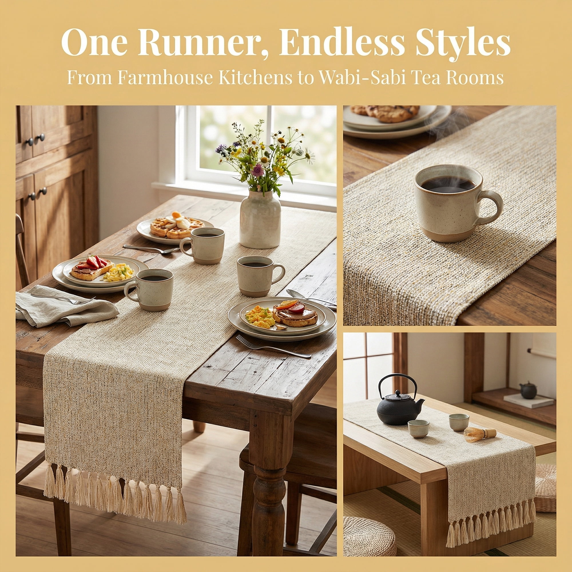 Unique Bargains Washable Polyester Table Runner for Birthday Decorations Beige 13"x72"