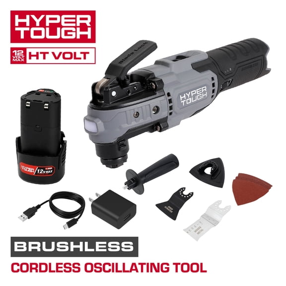 Hyper Tough 12V Cordless Brushless Oscillating Multi-Tool with 1.5Ah Lithium-Ion Battery