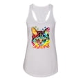 thumbnail image 2 of Wild Bobby Dean Russo Colorful Blue Eyes Cat Cat Lover Women Racerback Tank Top, White, Medium, 2 of 5