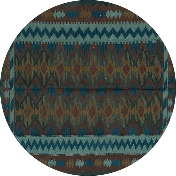 Ahgly Company Indoor Round Southwestern Light Blue Country Area Rugs, 5' Round