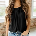 thumbnail image 4 of Tank Top for Women Round Neck Pleated Long Flowy Womens Tank Tops Loose Fit Summer Cute Basic T-Shirts 2025 Black,L, 4 of 5